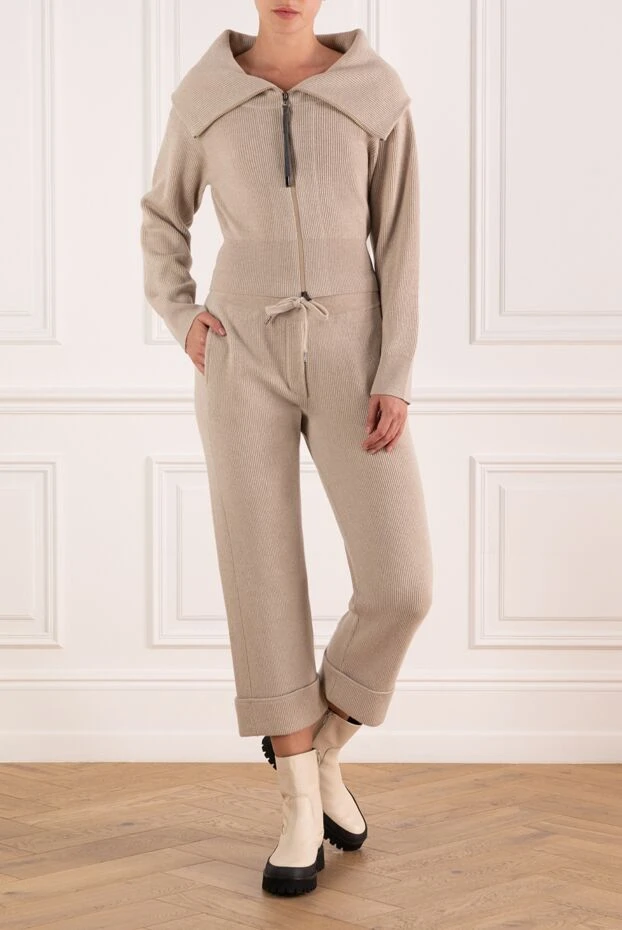 Brunello Cucinelli beige women's cashmere walking suit with zipper 181206 - photo 2