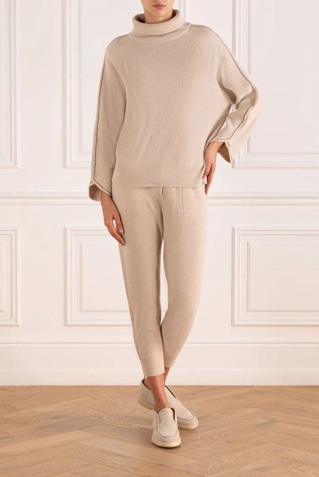 Brunello Cucinelli cashmere walking suit with high collar beige women's 181213 - photo 2