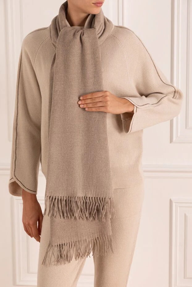 Brunello Cucinelli women's scarf with fringed silk brown 181228 - photo 2