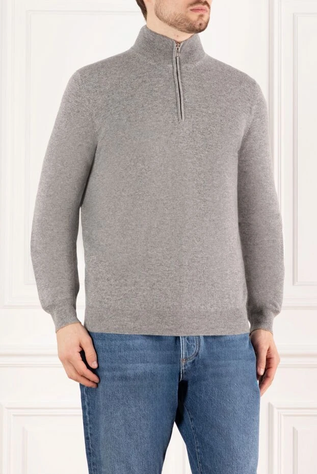 Brunello Cucinelli светр чоловічий троєр із кашеміру сірий 183854 - фото 3