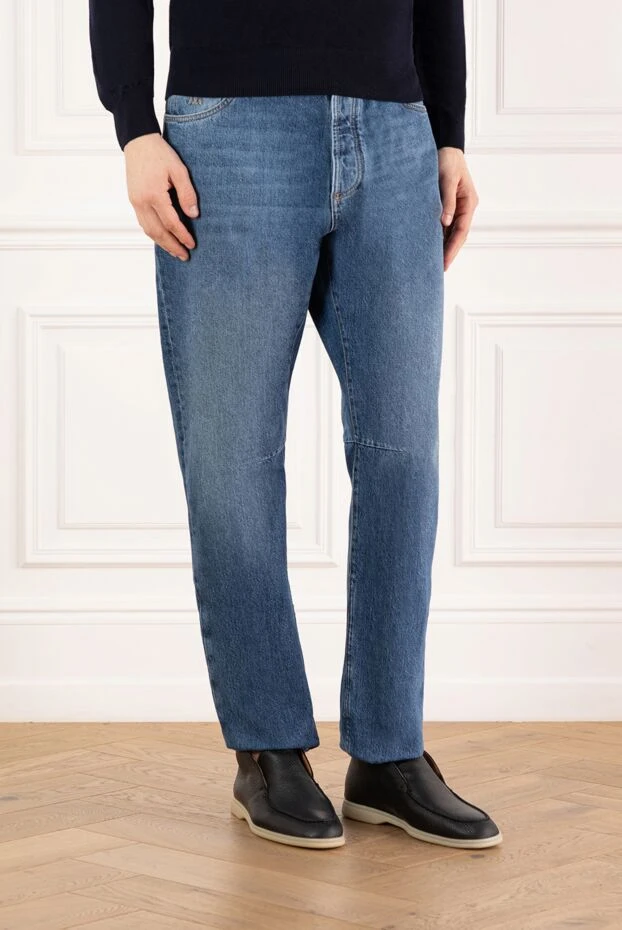 Brunello Cucinelli чоловічі джинси stonewash зі складками на колінах сині 183871 - фото 3