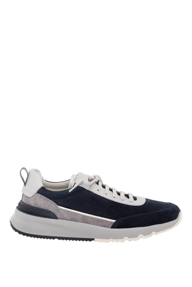 Men's blue suede sneakers with white inserts - photo 1