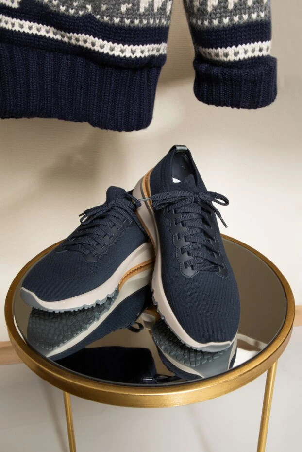 Brunello Cucinelli men's blue wool sneakers 183879 - photo 3