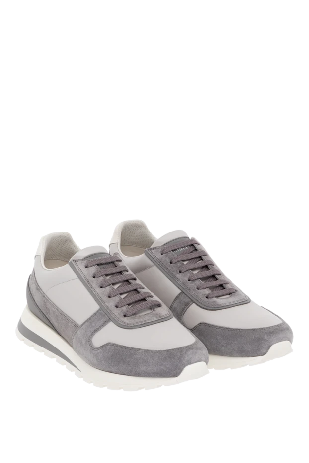 Brunello Cucinelli men's gray leather and suede sneakers 183881 - photo 2