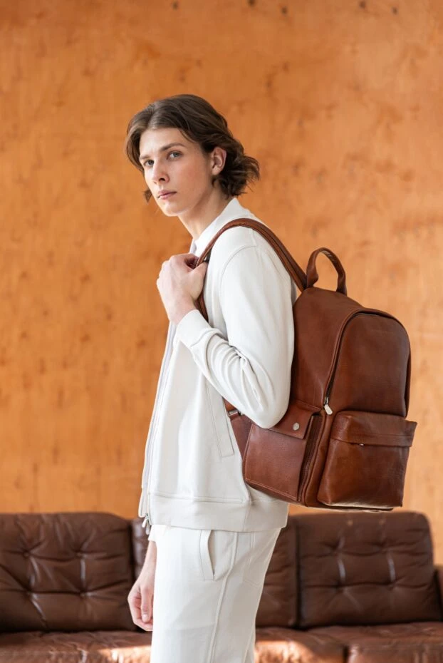 Brunello Cucinelli men's brown leather backpack with logo 183885 - photo 3