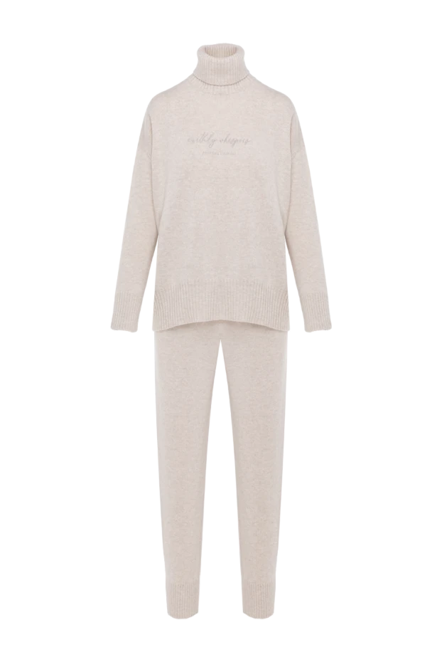 Warm sports suit with a high collar, beige, for women