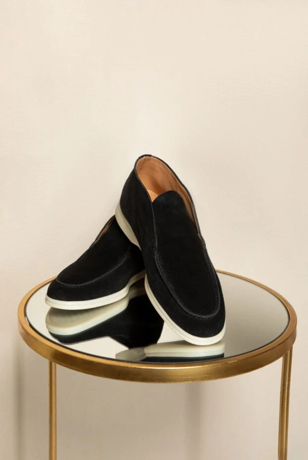 Лофери замшевые мужские черные на белой подошве. - фото 2