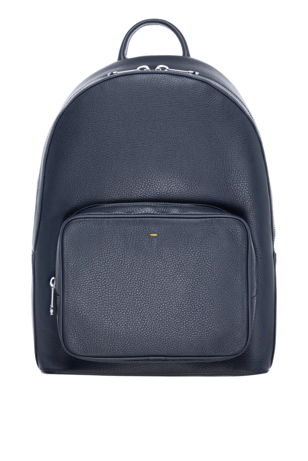 Backpack made of genuine leather with a logo for men blue