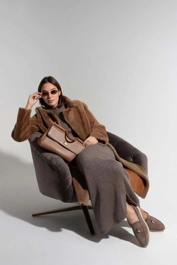 Fleur de Paris suede loafers with fur trim and signature pendant women's brown 184687 - photo 2