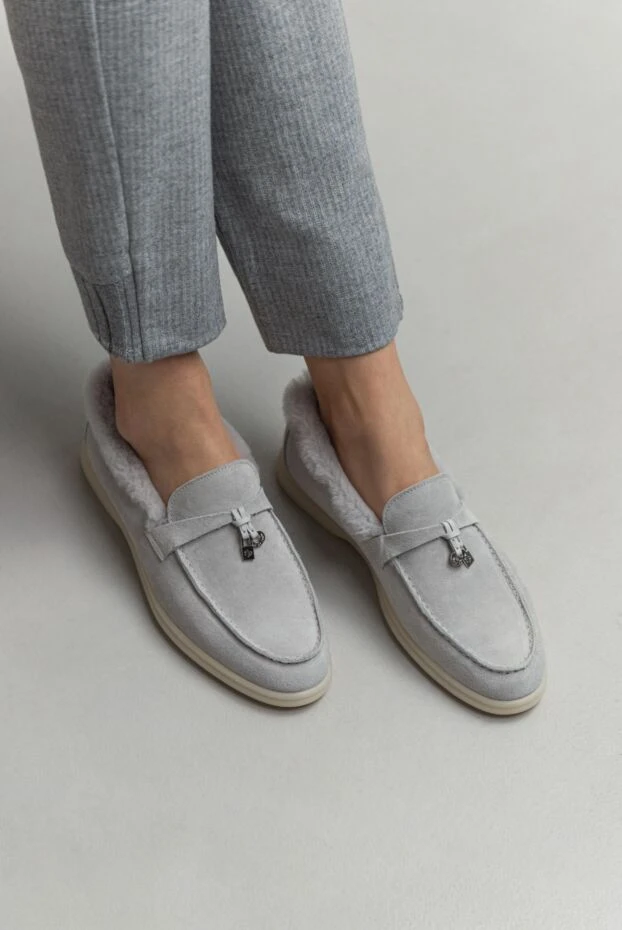 Fleur de Paris women's suede loafers with fur gray 184690 - photo 2