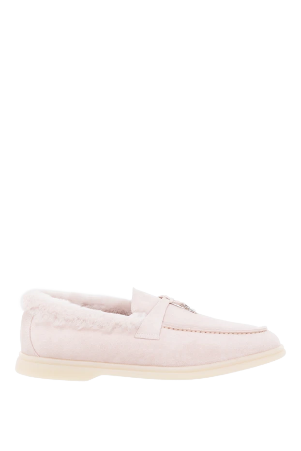 Women's suede loafers with fur pink