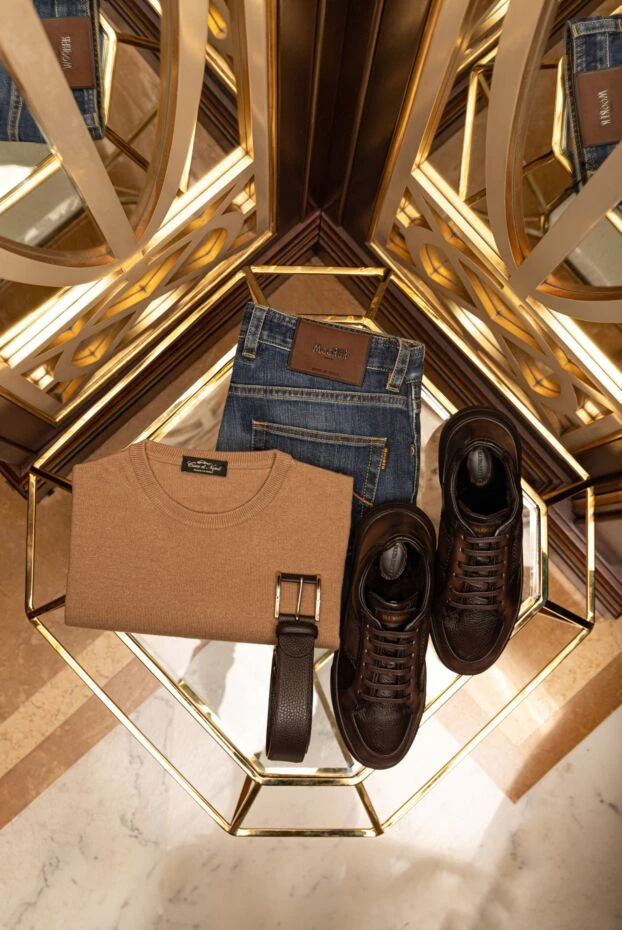 Barrett men's brown leather sneakers with fur 184703 - photo 2