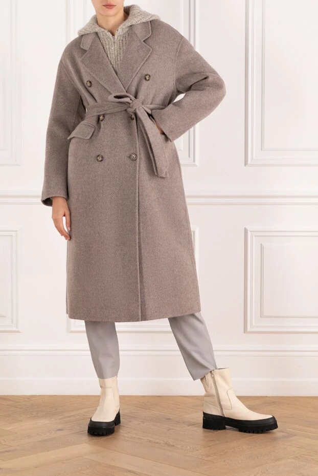 Fleur de Paris women's double-breasted gray coat with belt 184732 - photo 2