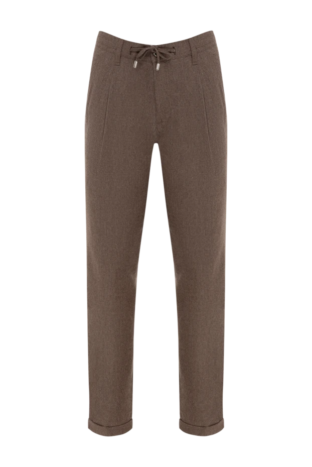 Men's brown trousers with drawstring pintucks