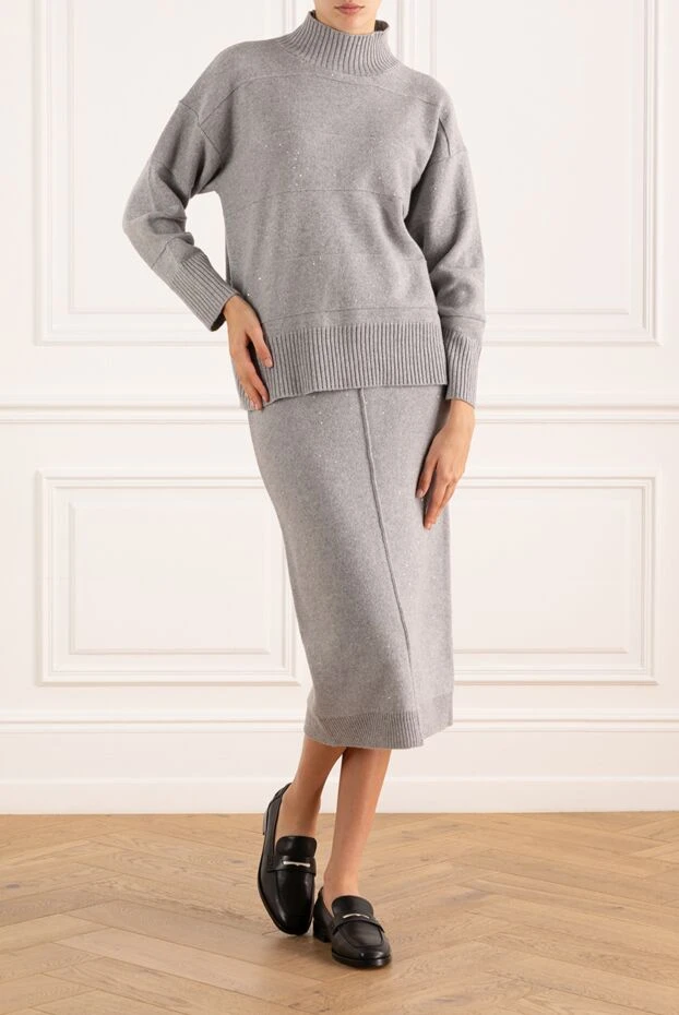 Panicale women's knitted suit with maxi skirt gray 184893 - photo 2