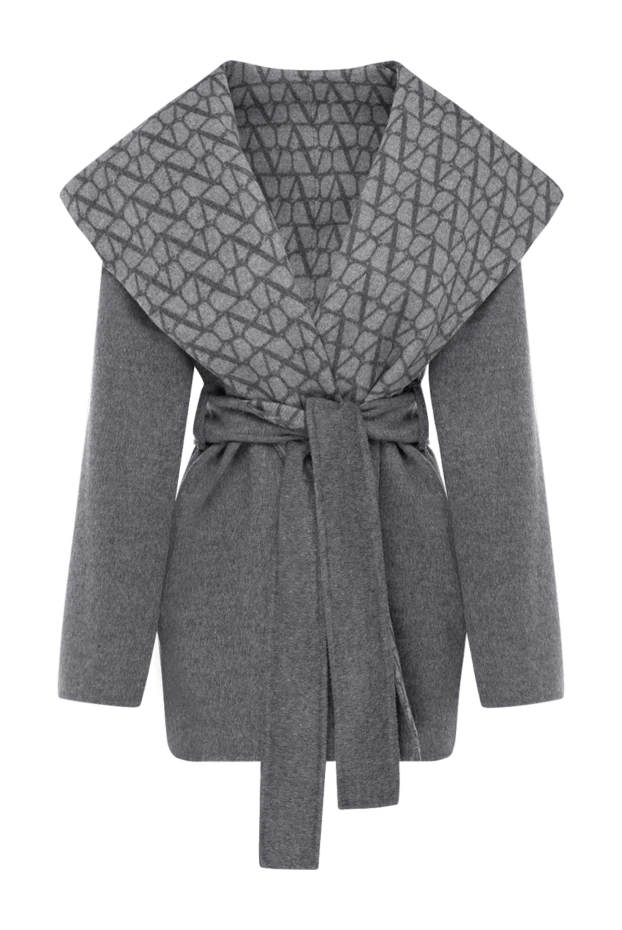 Women's coat with wide turn-down collar gray