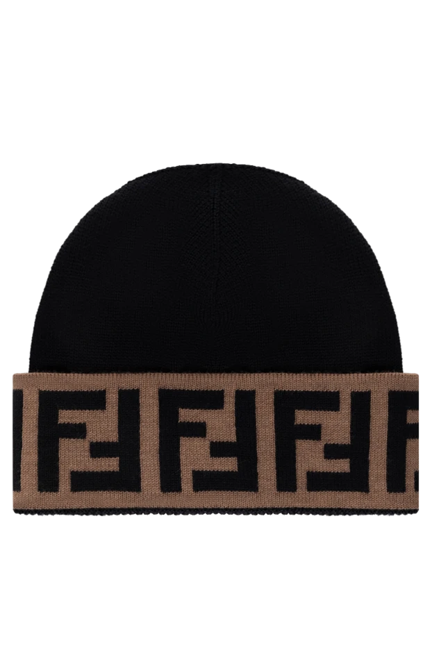 Men's black woolen hat with logo