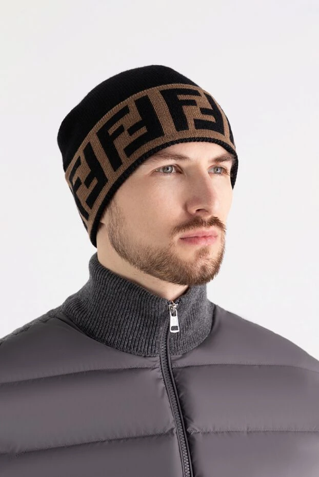 Fendi men's black woolen hat with logo 184930 - photo 2