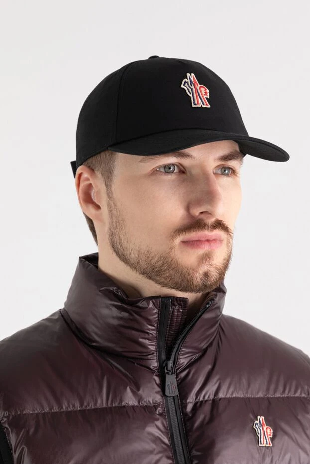 Moncler men's black cotton baseball cap with logo 184948 - photo 2