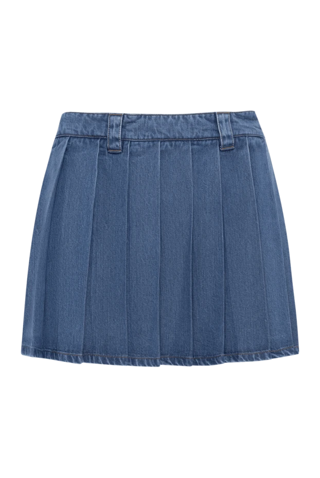 Blue pleated denim mini skirt