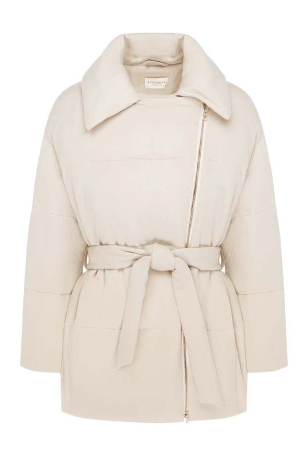 Women's beige down jacket with an asymmetrical cut