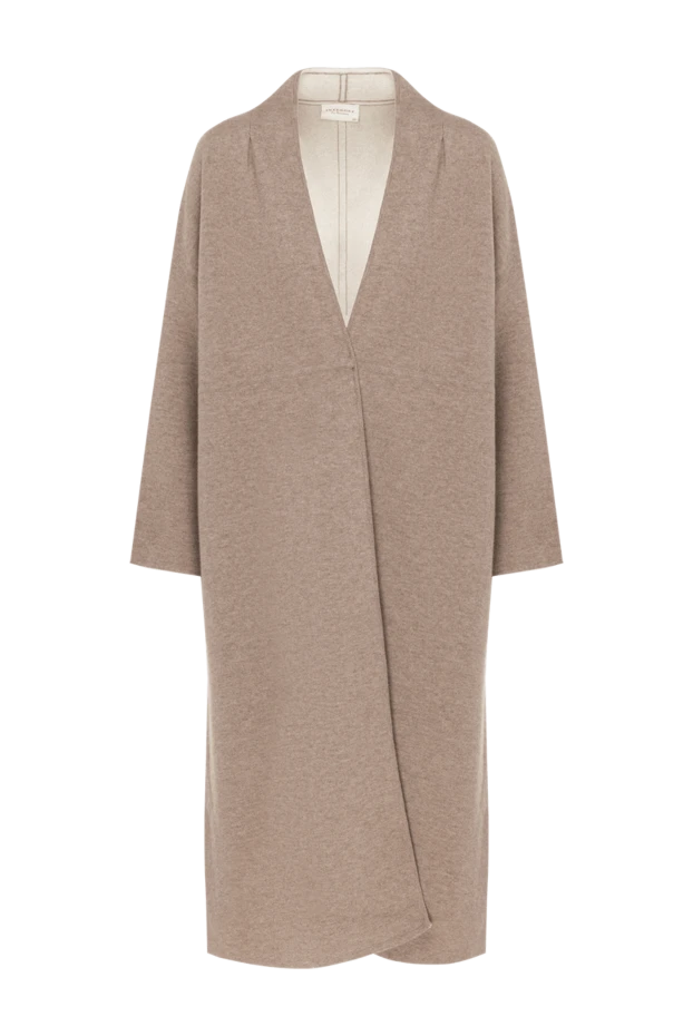 Long beige women's cardigan made of wool and cashmere