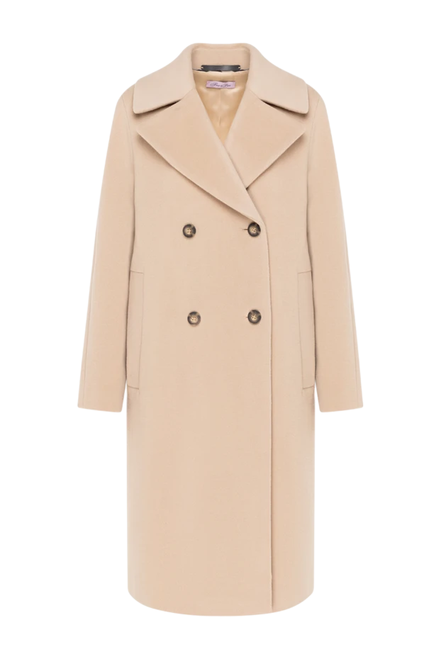 Women's double-breasted beige coat made of wool and angora