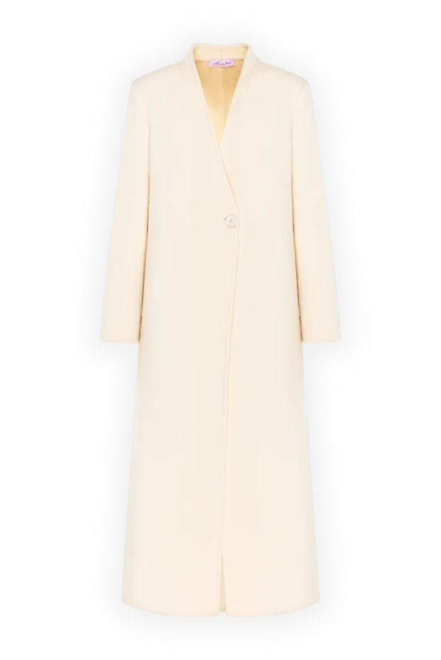 Women's white wool coat with a v-collar