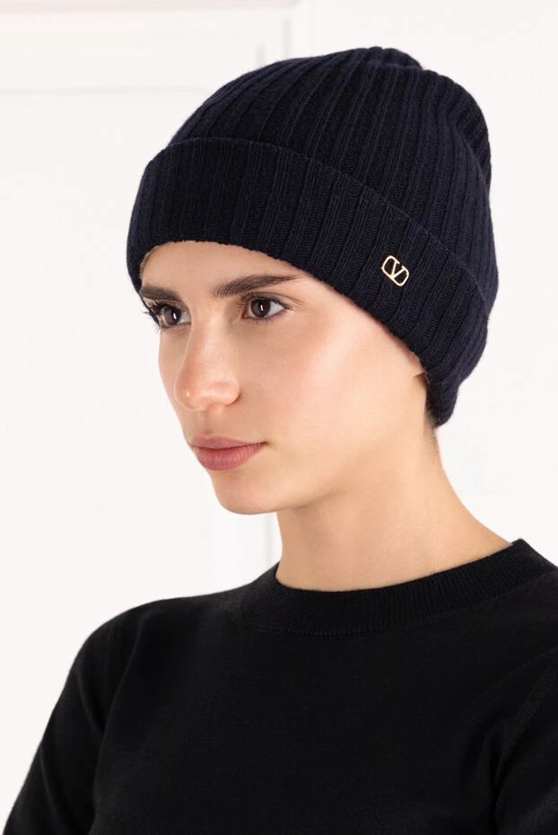 Valentino women's blue woolen hat with logo 185059 - photo 2