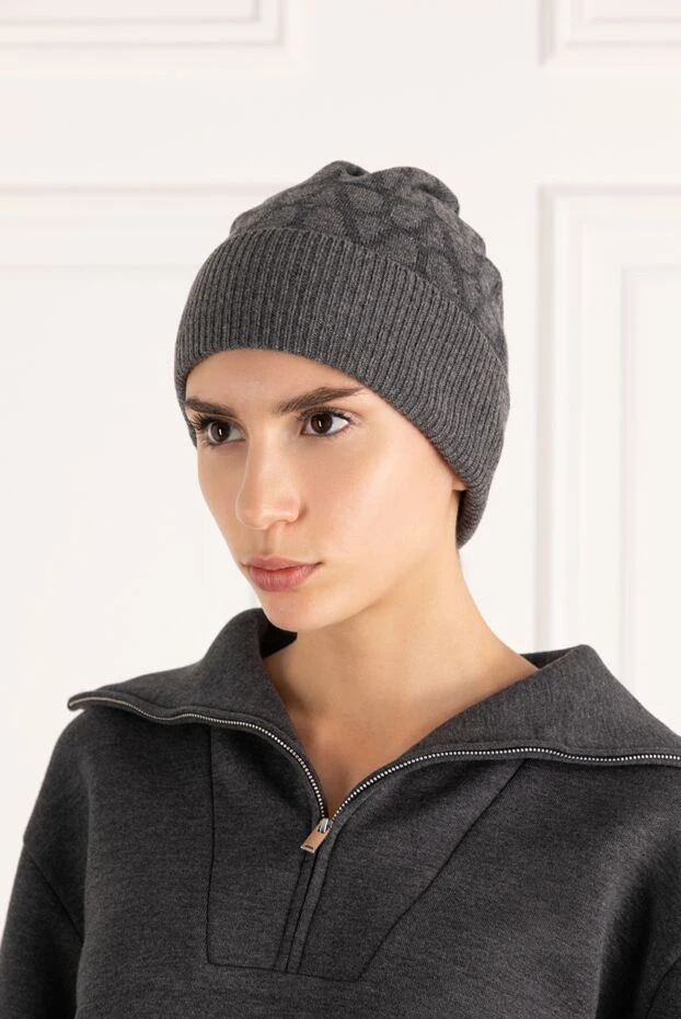 Valentino women's gray woolen hat with pattern 185060 - photo 2