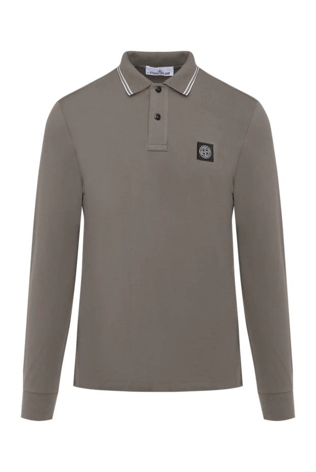 Men's beige long sleeve polo with logo