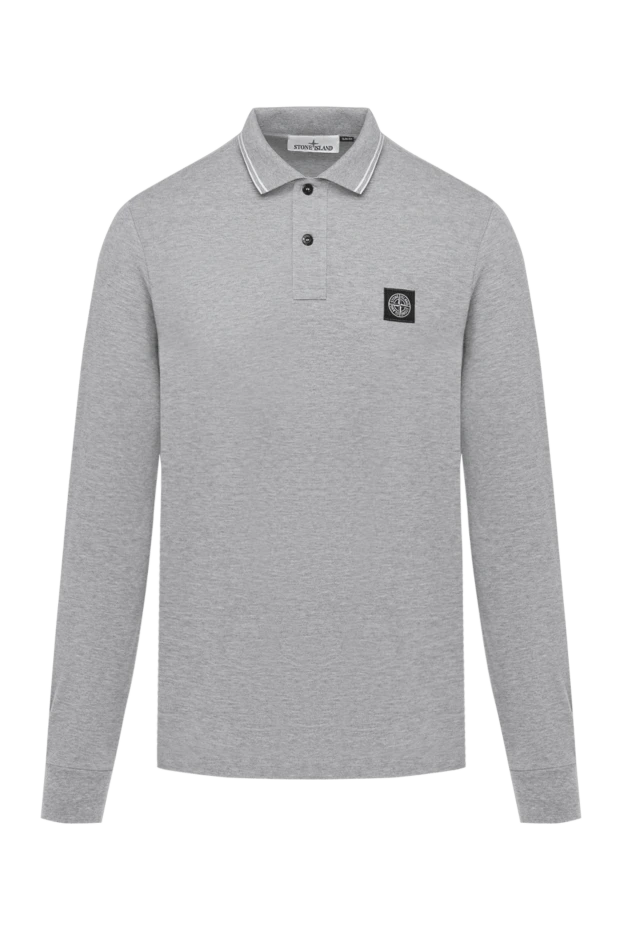 Gray melange polo with long sleeves for men