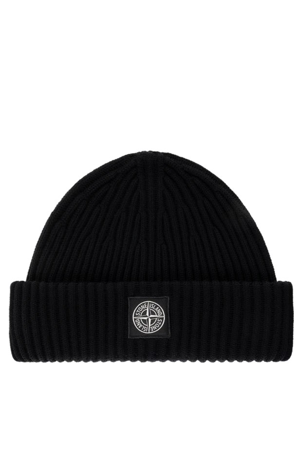 Stone Island men's black woolen hat with logo 185070 - photo 1