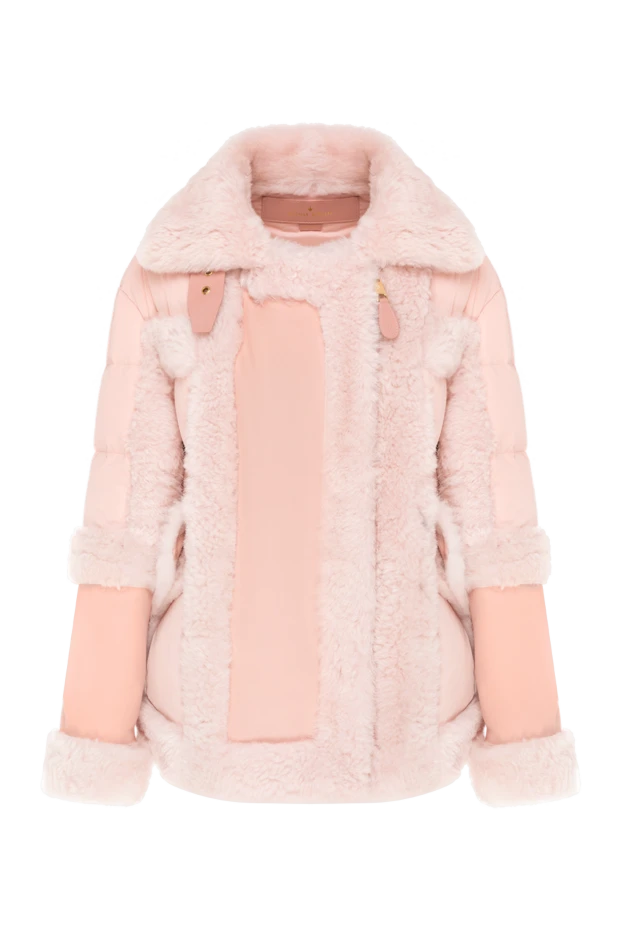 Women's pink down jacket made of leather, fur and textiles - photo 1