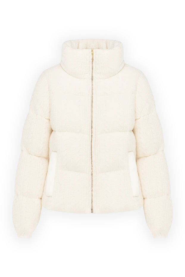 Women's white down jacket made of wool and cashmere with a knitted pattern - photo 1
