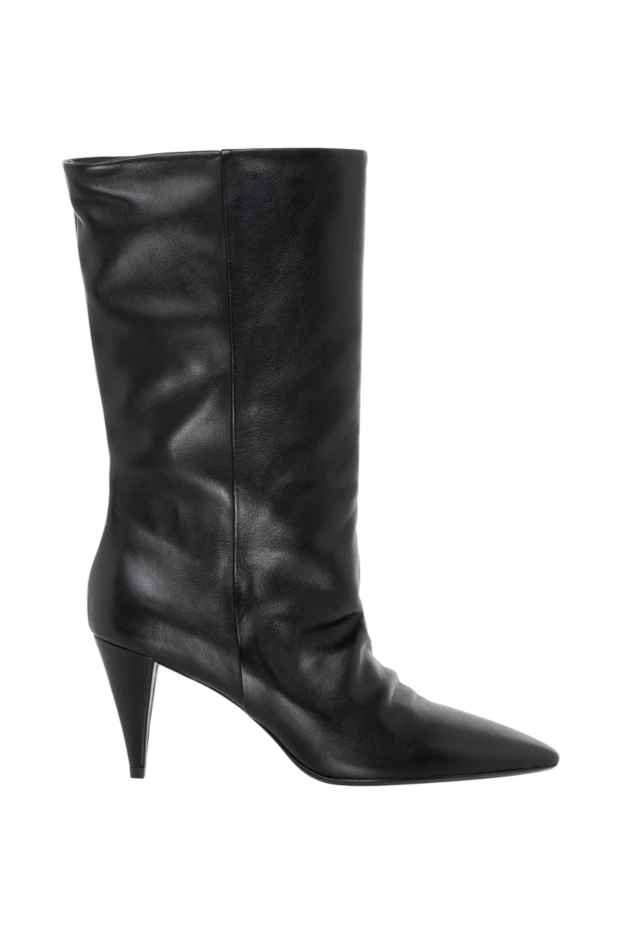 Women's black leather ankle boots with heels