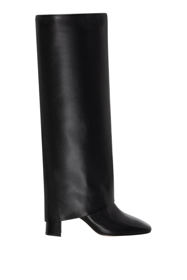 Black leather boots with an inside-out shaft