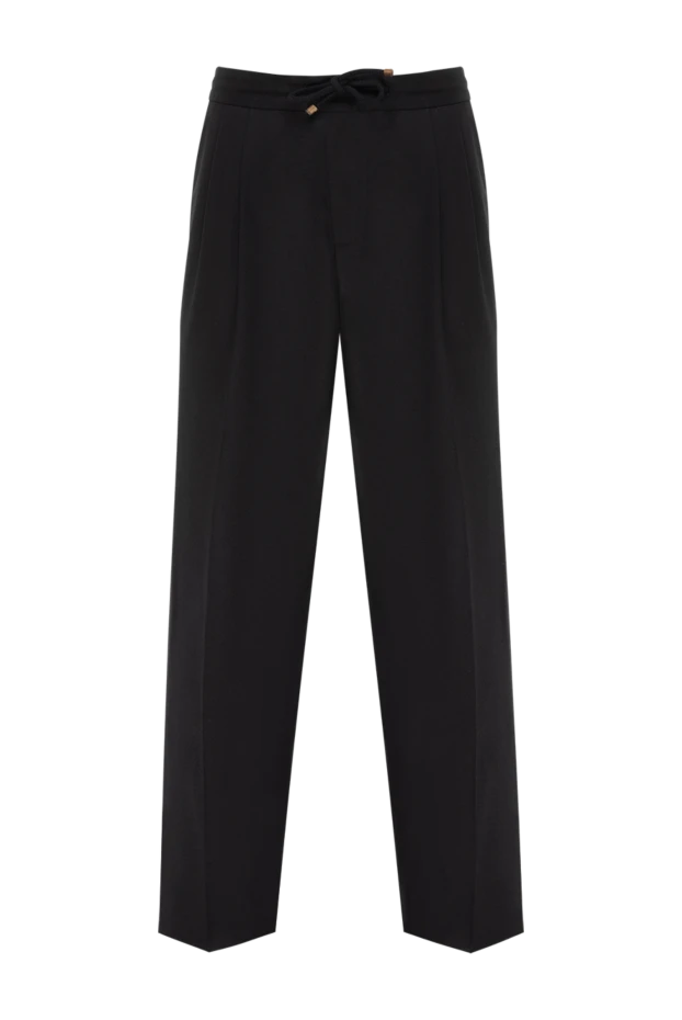 Brunello Cucinelli men's black wool trousers with drawstring 185113 - photo 1