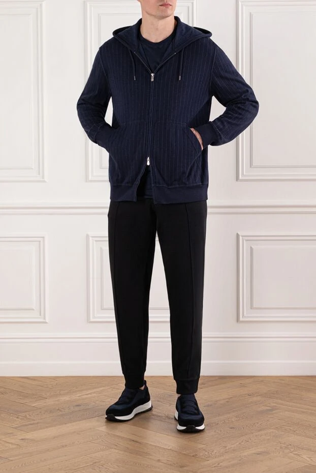 Brunello Cucinelli мужская кофта на молнии из хлопка кашемира и шерсти с капюшоном 185124 - фото 2