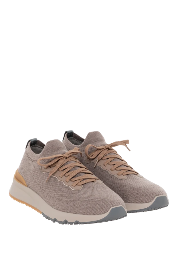 Brunello Cucinelli кроссовки из шерстяного трикотажа и полуглянцевой телячьей кожи бежевые 185133 - фото 3