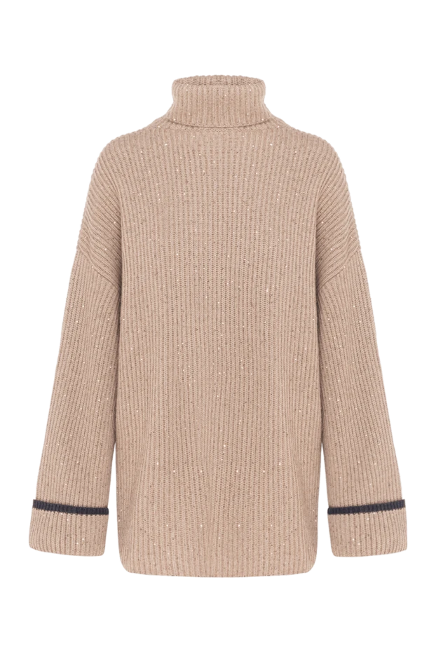 Brunello Cucinelli women's beige ribbed jumper with high collar 185137 - photo 1