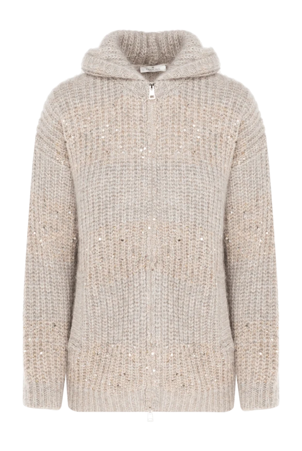 Knitted beige women's hoodie with sequins