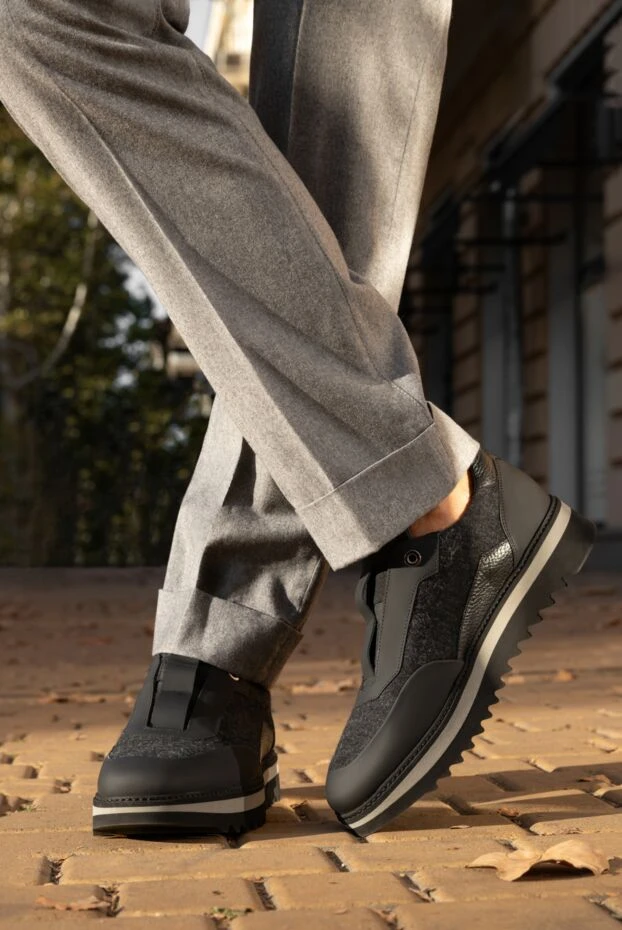 Christophe Auber black felt and leather sneakers for men 185172 - photo 1