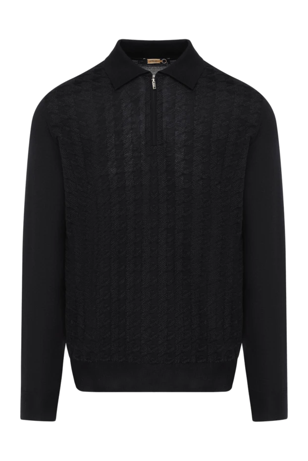 Чорне поло з довгими рукавами з візерунком гусяча лапка - фото 1