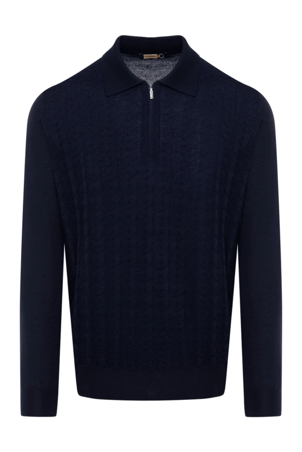 Поло с длинными рукавами синее из кашемира и шелка - фото 1