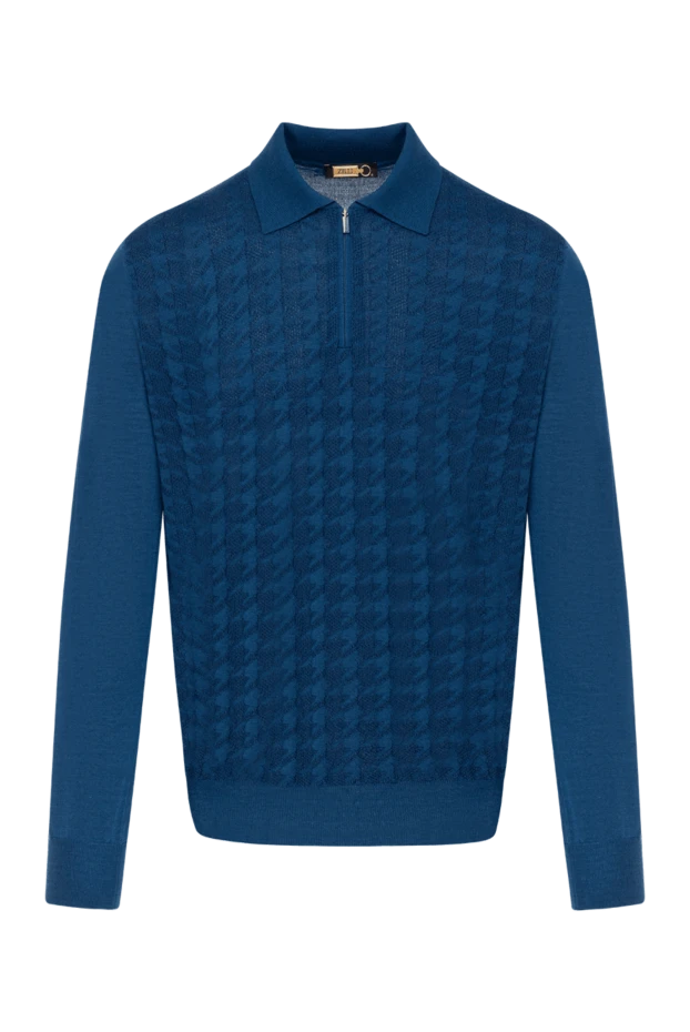 Zilli blue check polo with zipper and long sleeves 185179 - photo 1