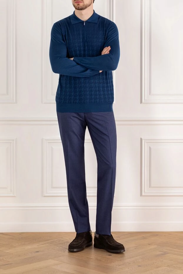 Zilli blue check polo with zipper and long sleeves 185179 - photo 2