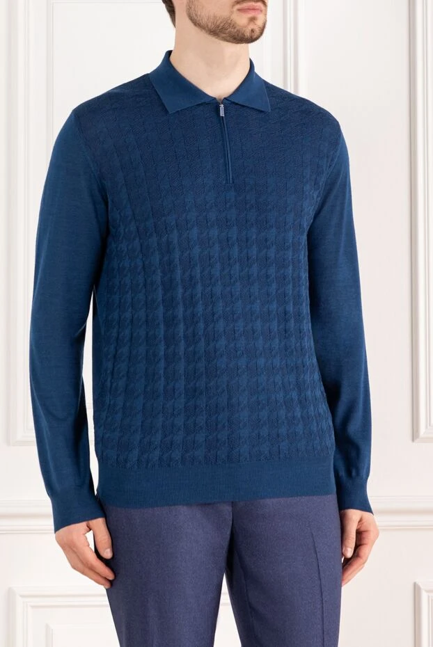 Zilli blue check polo with zipper and long sleeves 185179 - photo 3