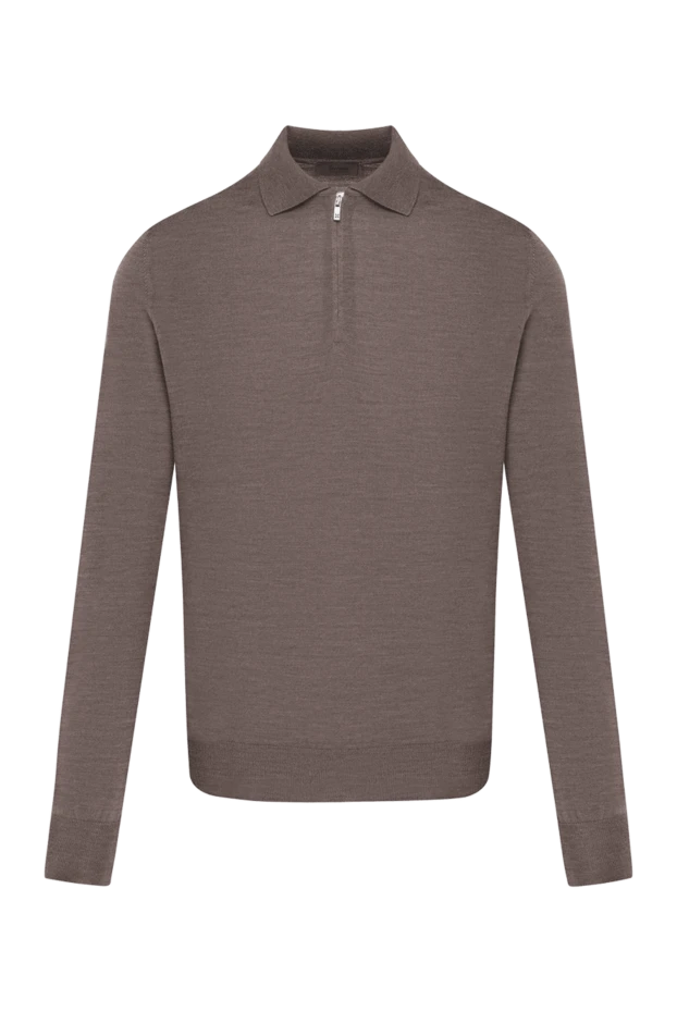 Men's brown wool long sleeve polo