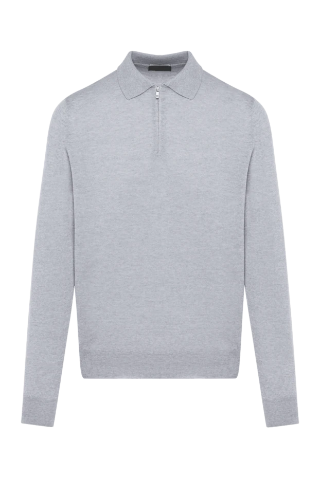 Men's gray wool long sleeve polo